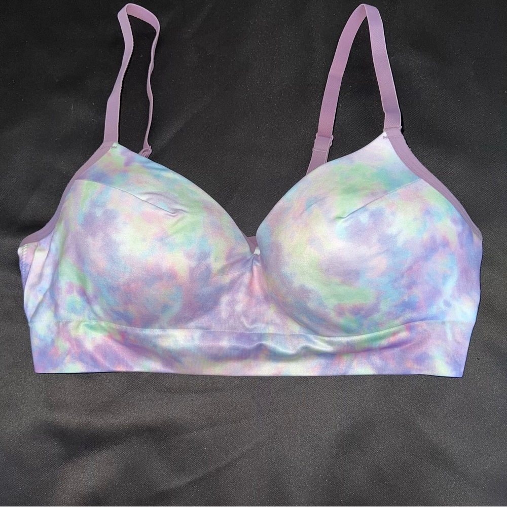 Size Large No Boundries Seamless Tie-Dye Wireless Bra - Pastel Lavender